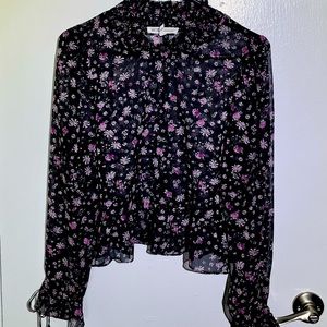 BCBG black blouse  with pink floral print size M